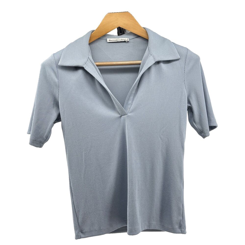 Abercrombie & Fitch Blue Ribbed Stretch Polo Women’s S